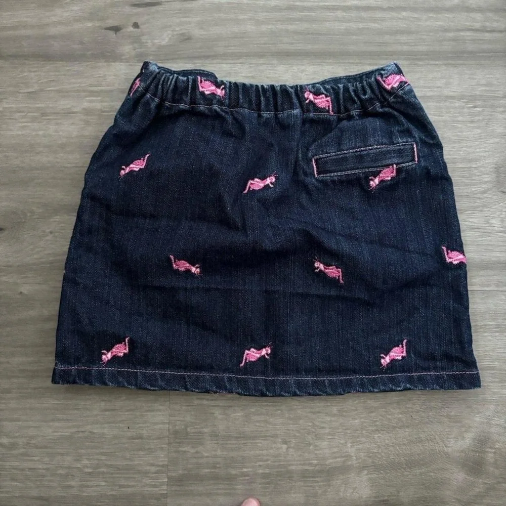 VTG Hartstrings Girls 2T Dark Wash Denim Skirt Pink Grasshopper Embroidery Mini‎